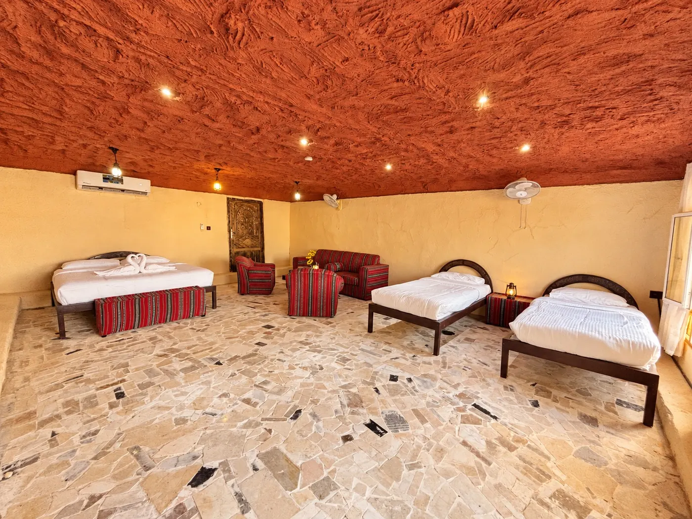 One large room with beds for six
