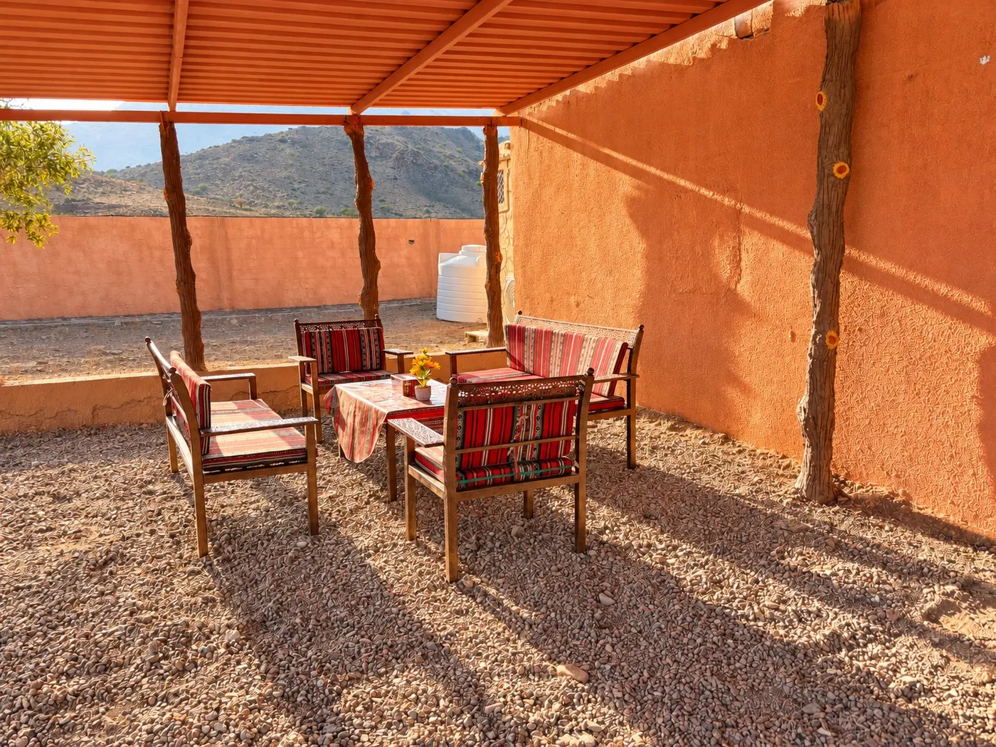 Shaded terrace with mountain views